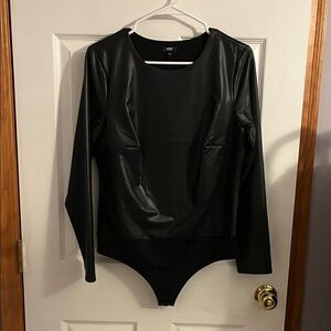 Express Black Faux Leather Body Contour Top